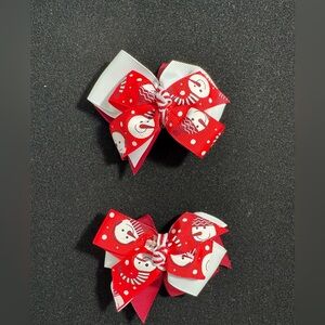 Pair Of Bows For Girls Snow Man Themed (Christmas)